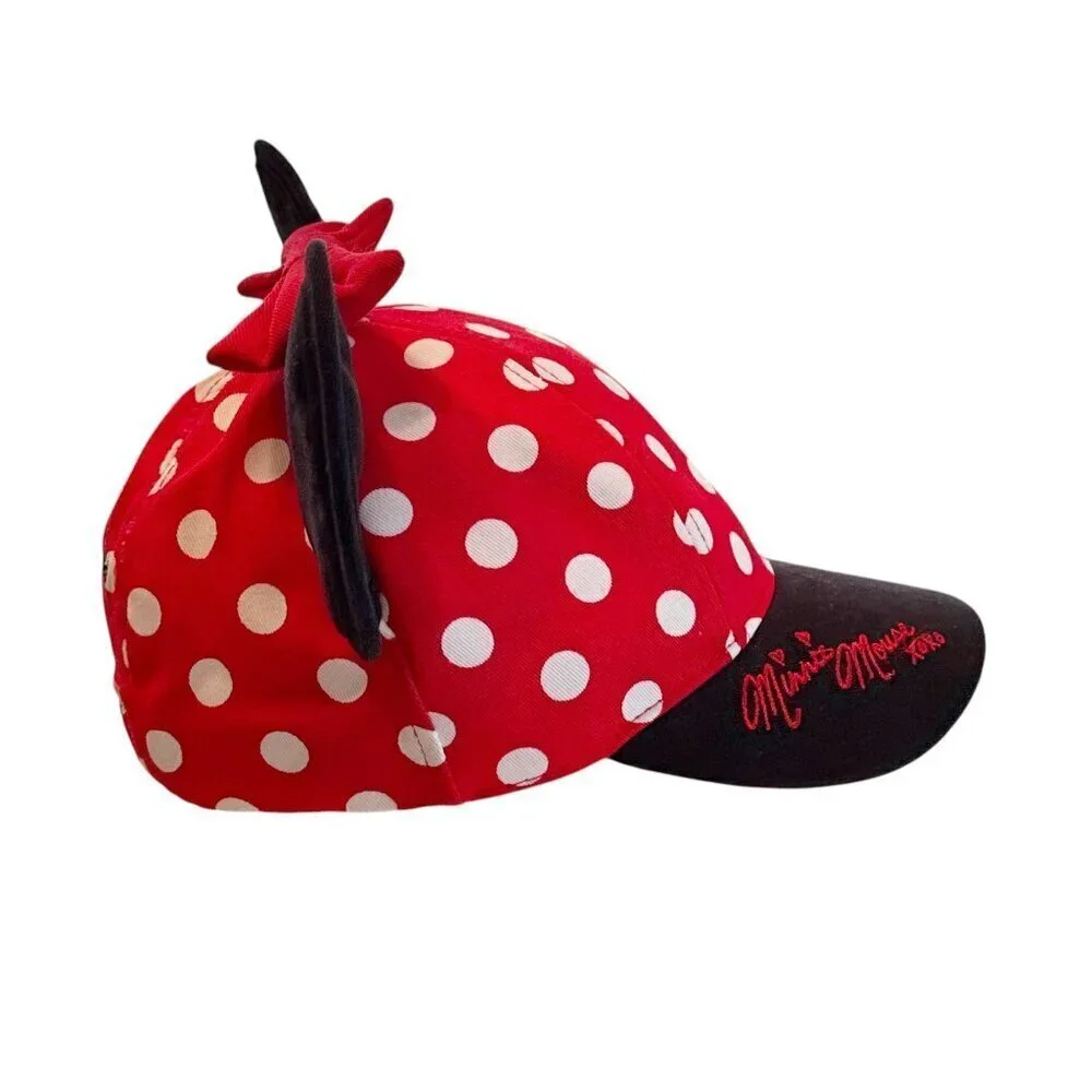 Minnie Mouse Hugs & Kisses Polka Dot Baseball Cap With Ears & Bow For Kids NWOT